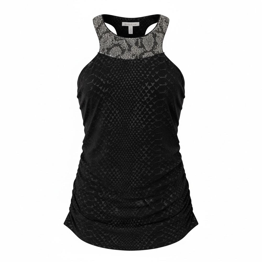 Express Black Sequin Racerback Snakeskin Print Sleeveless Ruched Top Size L